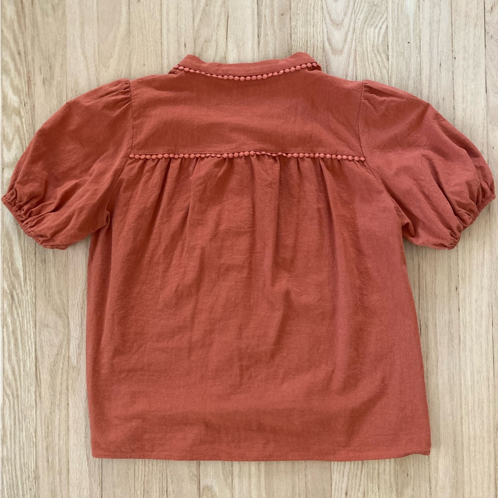 PRETTYGARDEN Button Up Burnt Orange Puff Sleeve Shirt Autumn Coastal Cowgirl - Picture 2 of 3